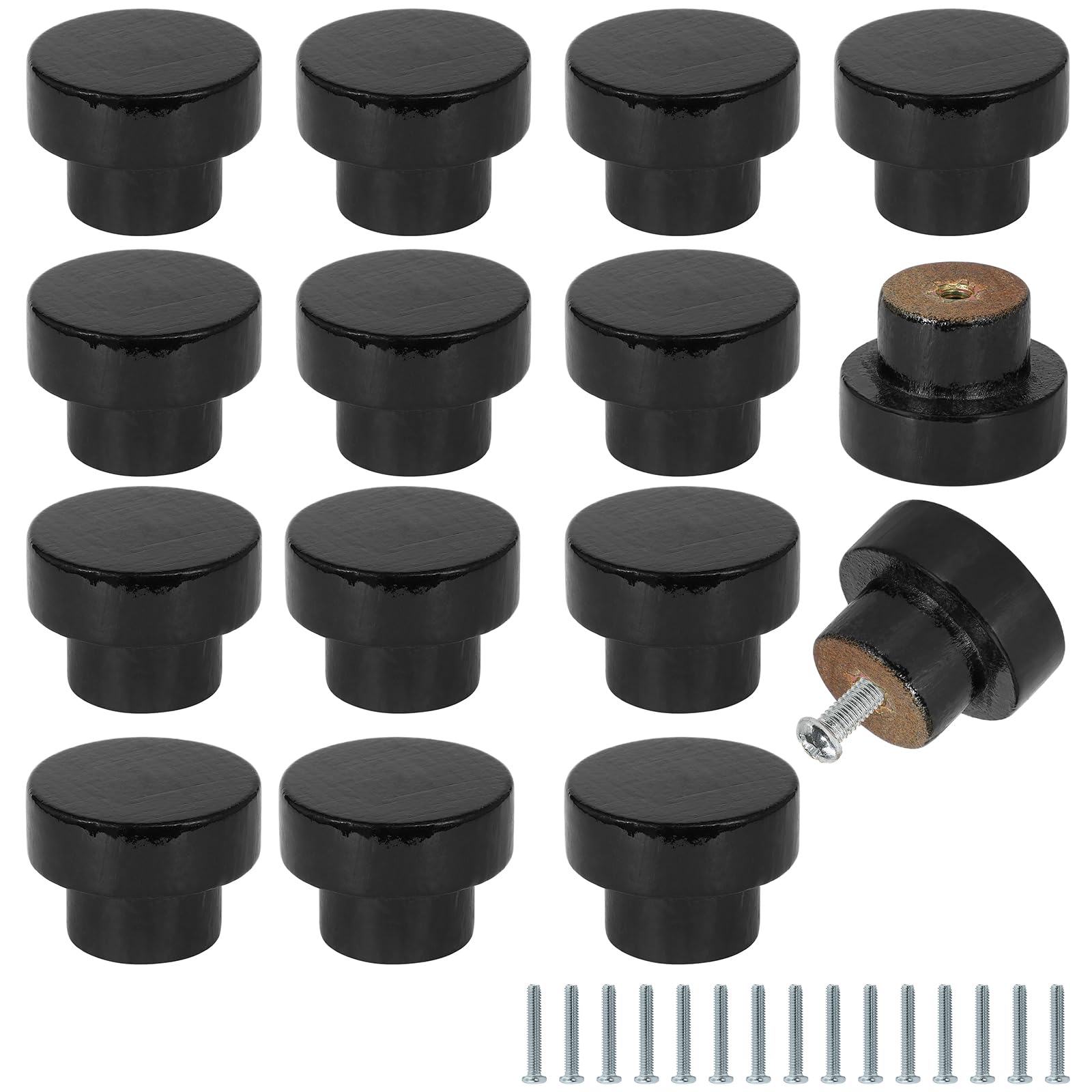 Boutons de tiroir ronds en bois noir FoDau 770 de 2,5 cm de diamètre pour meuble, lot de 15