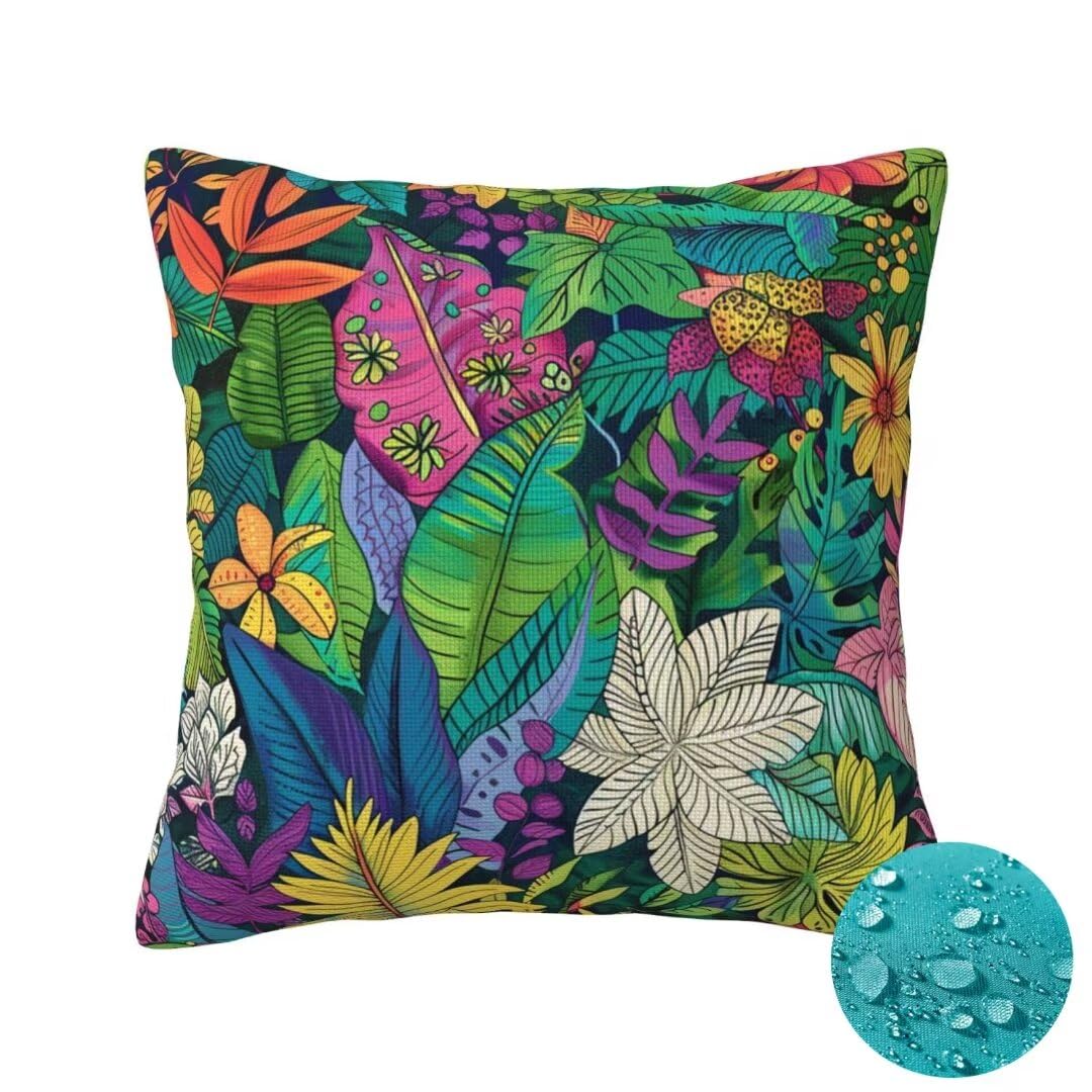 Outdoor Cushions Waterproof, Green Cushion Covers Set of 2, Summer Outdoor Cushion Covers, Garden Cushions Waterproof, Double-Sided Plant Outdoor Cushions for Garden Patio Home Decor 14"x14" -OZ238