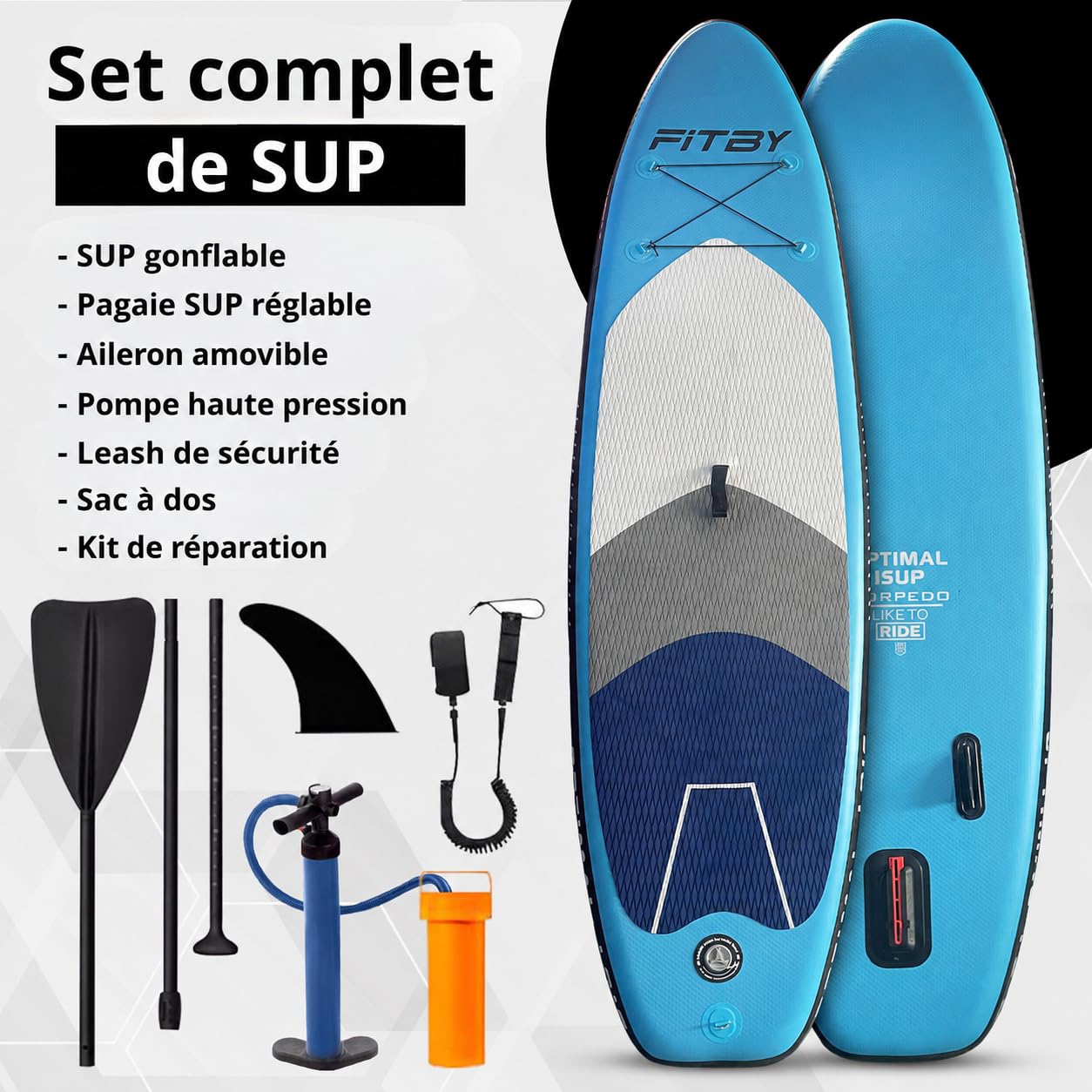 Planche de Stand up Paddle Gonflable 310 cm PVC Léger pour Tous Niveaux