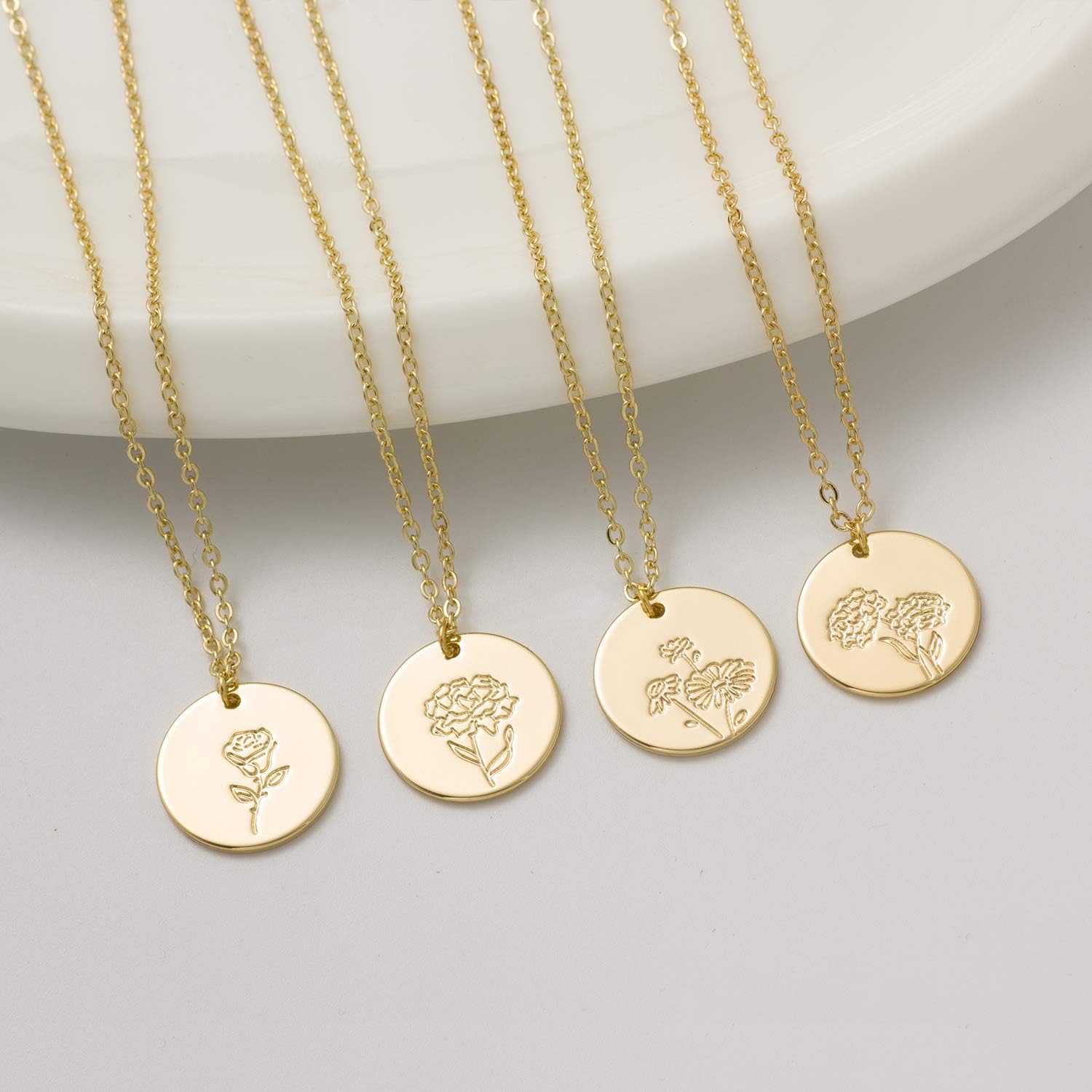 Birthday Flower Necklace for Women 14K Gold Plated Birth Month Floral Pendent Necklace - Image 2