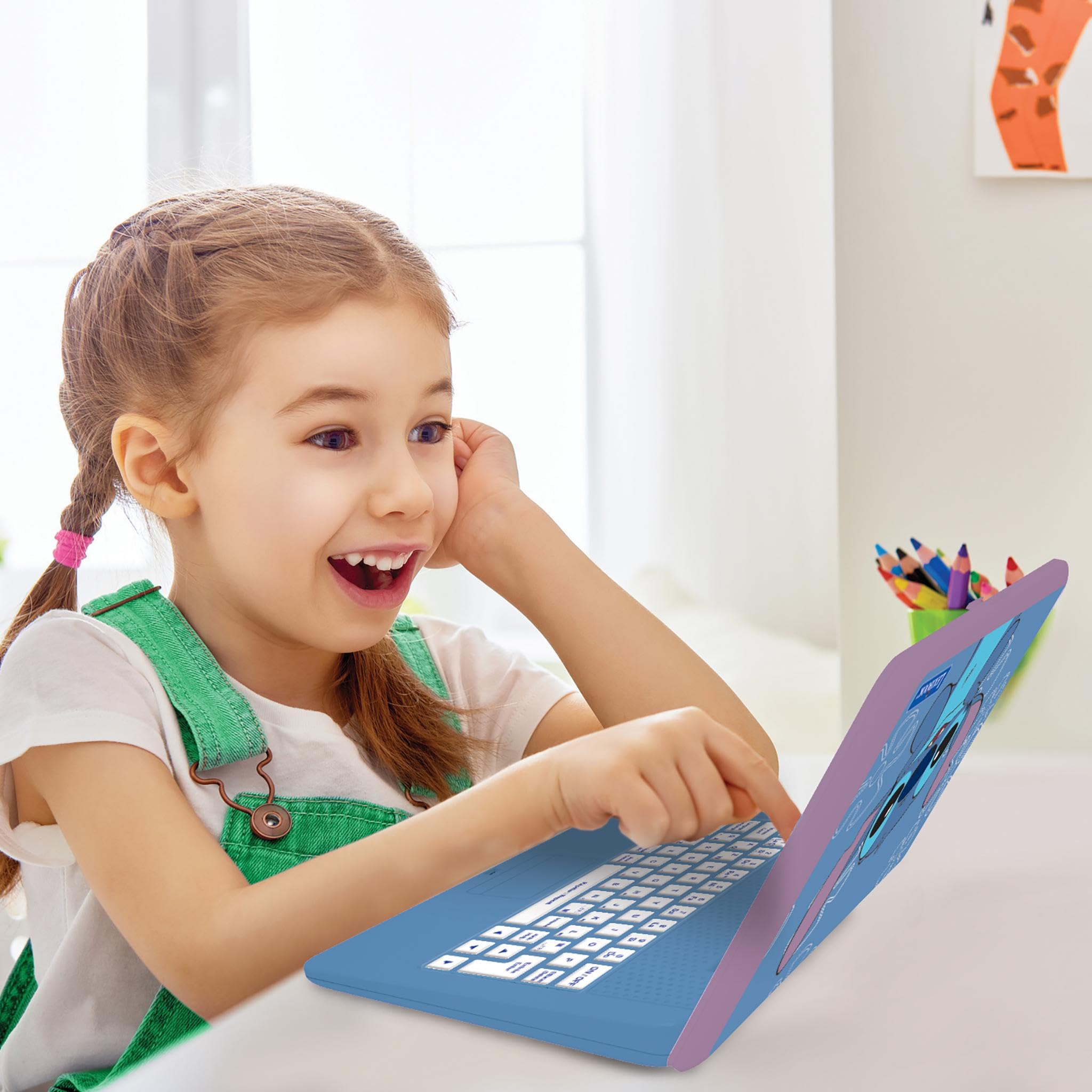 Lexibook, Disney Stitch, francuski/angielski dwujęzyczny laptop edukacyjny, zabawka dla dzieci, 170 zajęć do nauki, gier i muzyki, duży ekran, niebieski/fioletowy, JC599Di1LXB
