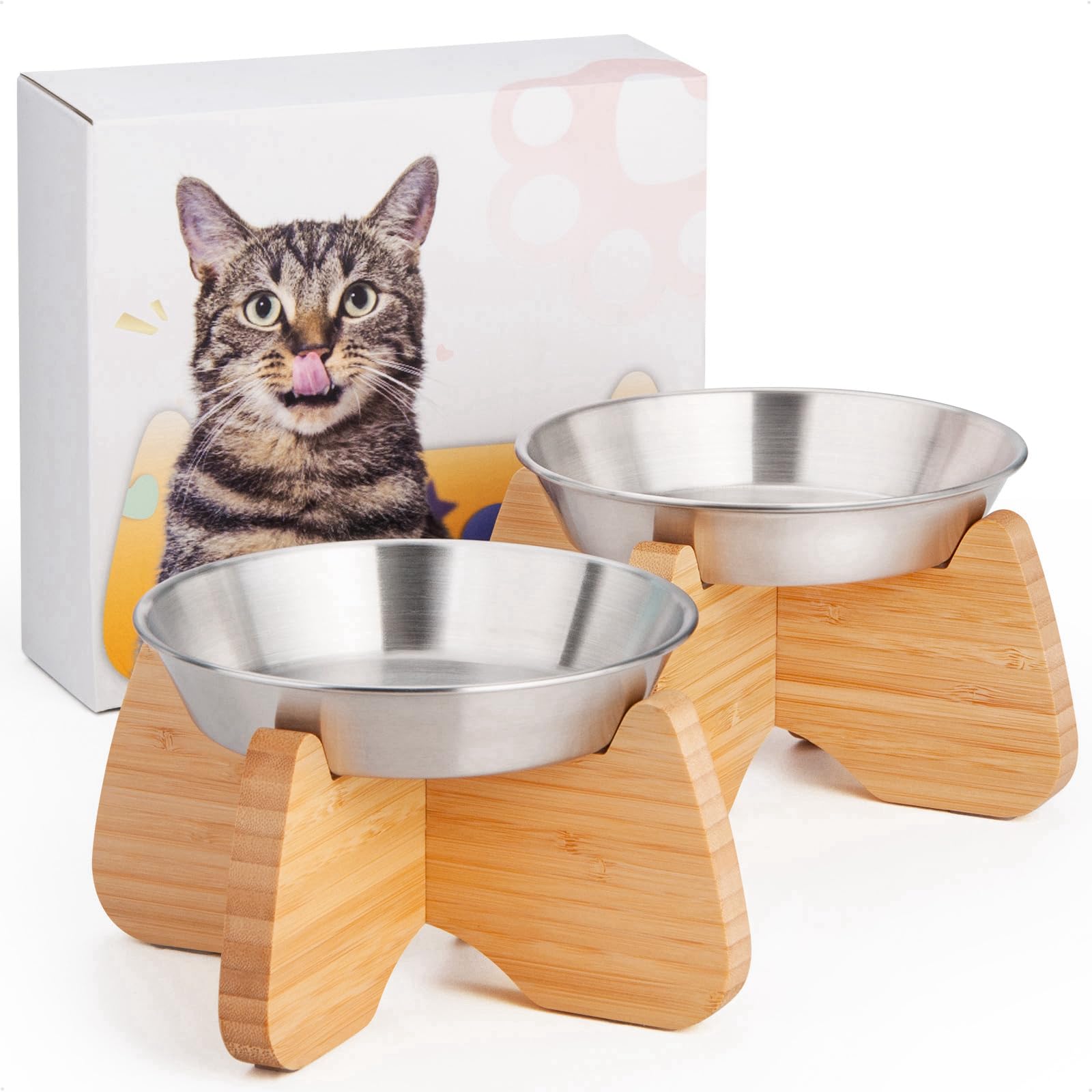 Amazon.com : GUWINA Raised Stainless Steel Cat Bowl with Bamboo