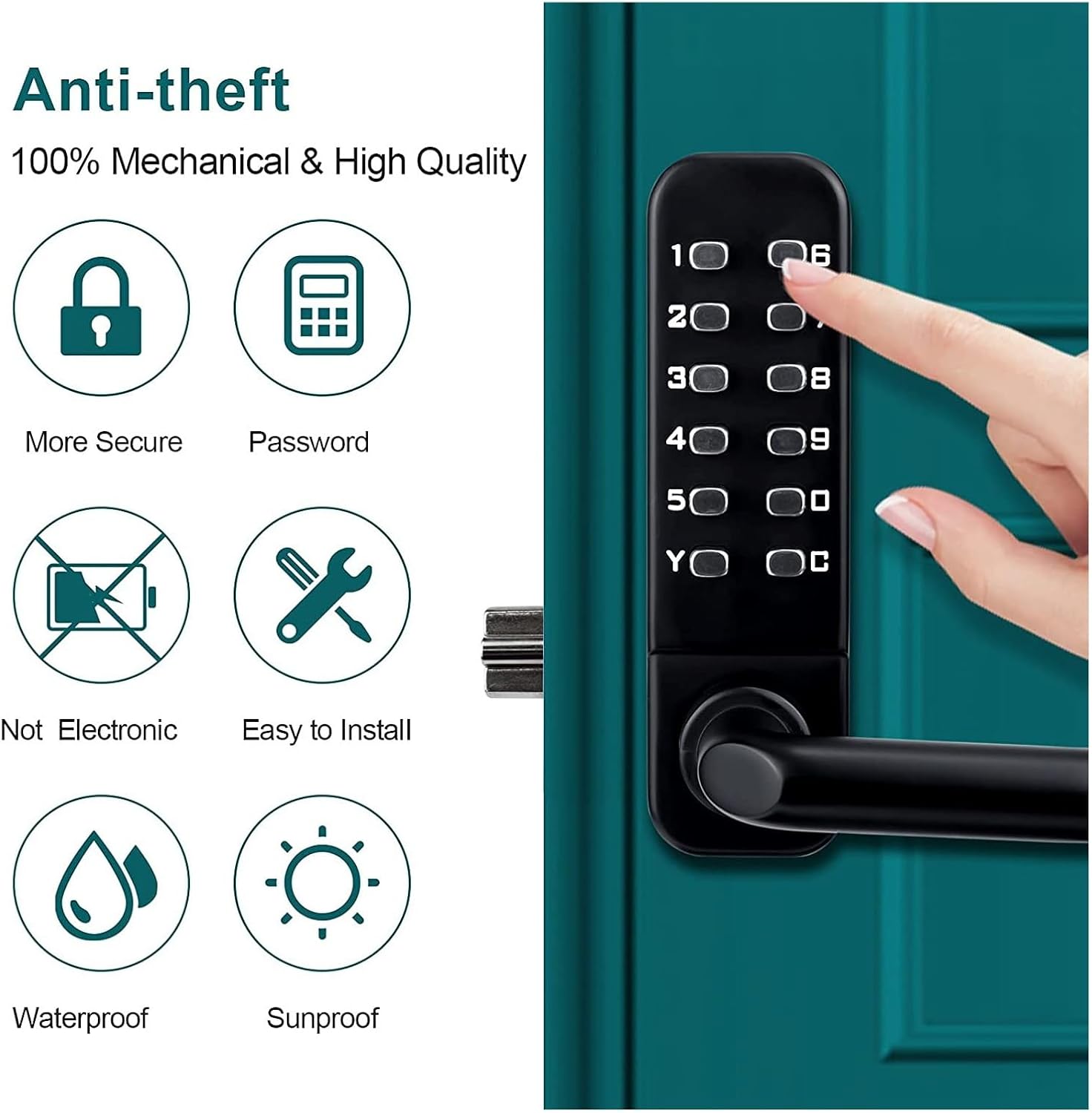 Mechanical keyless Entry Door Lock Mechanical Keyless Entry Door Lock with Keypad Door Handle Keypad Deadbolt Door Lock with Handle (Color : Red Brown)