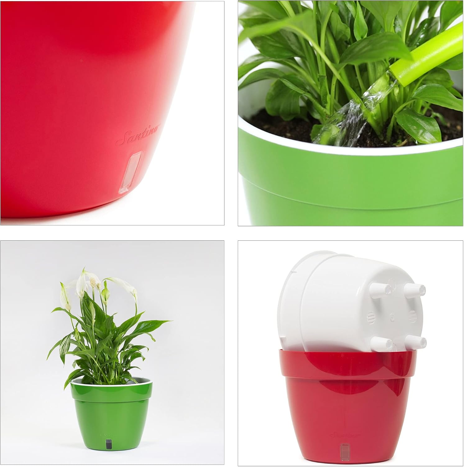 Santino ASTI 7.9 Inch Self Watering Planters Grey/White (Set of 3) for Indoor Plants - Premium Quality Modern Plastic Pot w/Water Level Indicator for All House Plants, African Violets and Dahlias