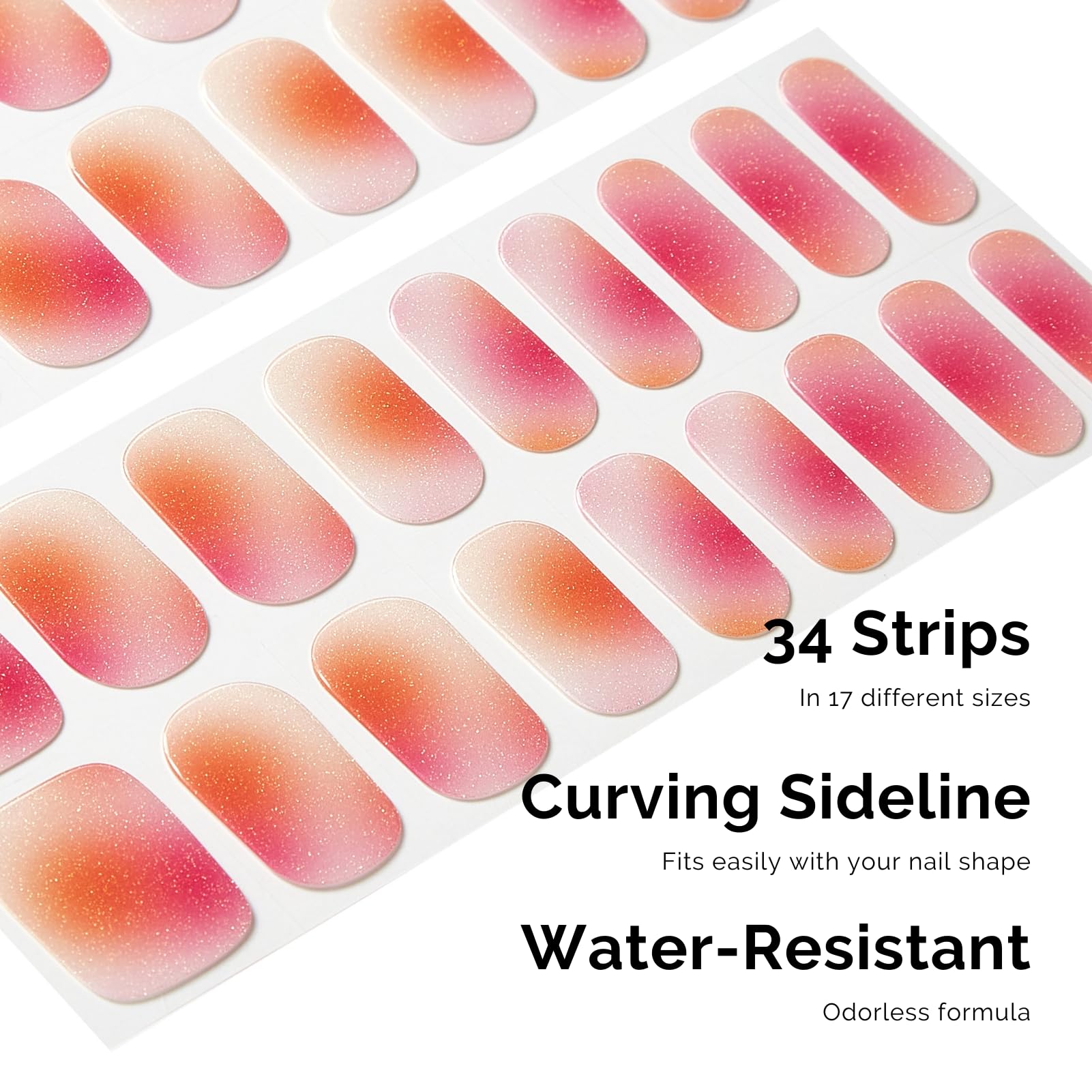 NAILOG Semi Cured Gel Nail Strips, 34 pcs Salon-Quality Gel Nail Stickers, Long Lasting Nail Wraps for Women Pink Aurora - Image 3