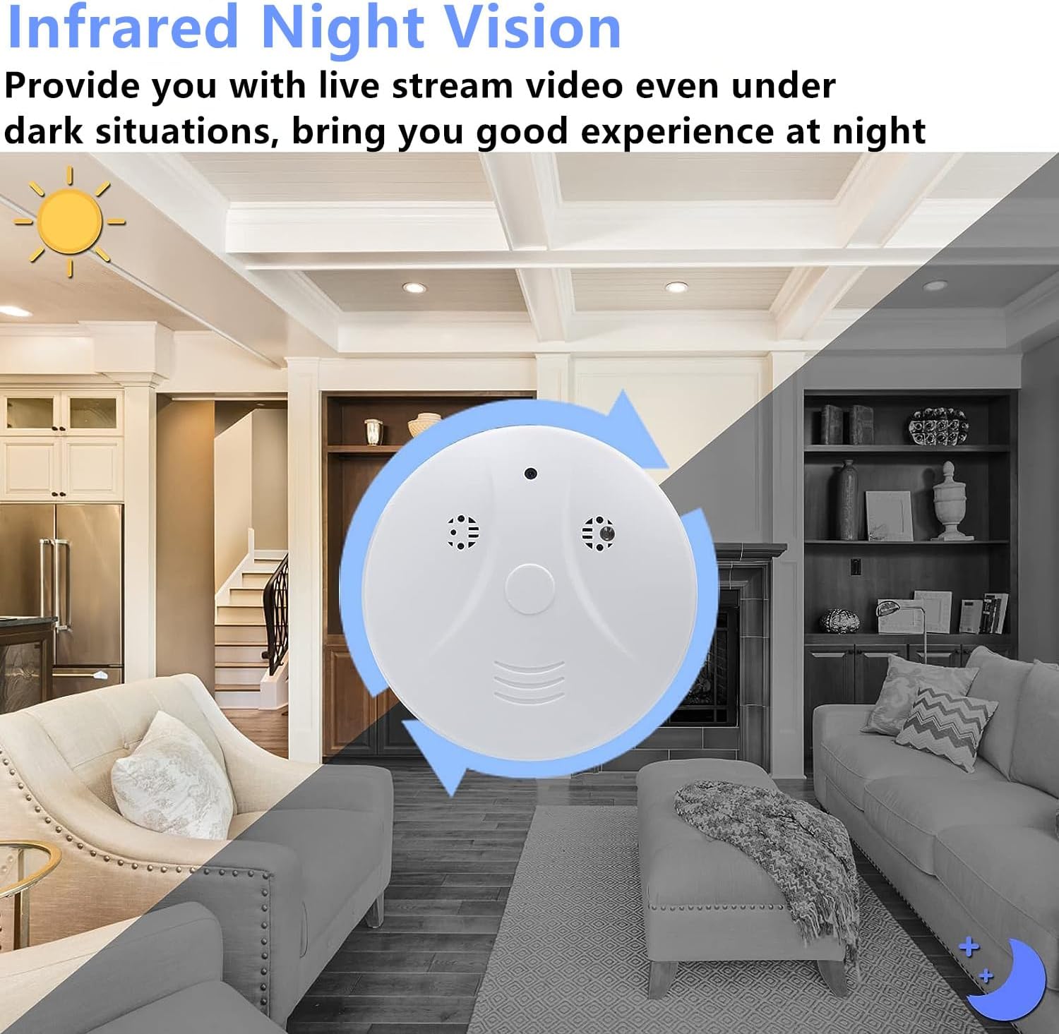 TANGMI Home Security Camera Hidden Camera Smoke Detector WiFi Wireless Video 1080P HD Camera Indoor Cam Small Camera with Night Vision and Motion Detection