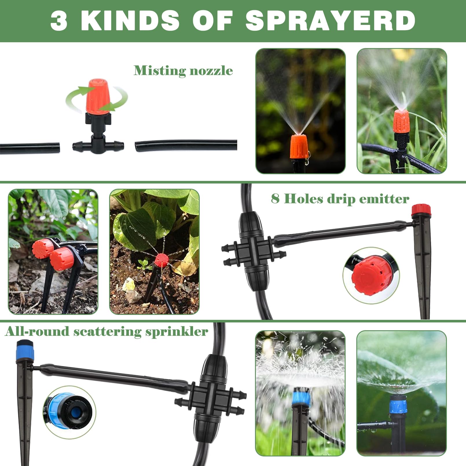 Sistema de riego por goteo de 200 pies + 40 pies, sistema de riego de jardín con tubo principal de 8/11 mm, tubo de riego de distribución de 4/7 mm y accesorios, sistema de riego para jardín,