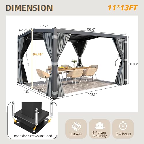 Miniatura 142 de MELLCOM Pérgola con listones de 10 x 12 pulgadas, pérgola de aluminio para exteriores con techo con listones ajustables, cortinas impermeables