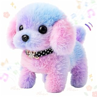 Easfan Walking Puppy Stuffed Animal Interactive Rainbow Dog Barking Tail Wagging Head Nodding Educational Plush Toy Easter Christmas Birthday Gifts for Toddlers Kids Girls, 7"