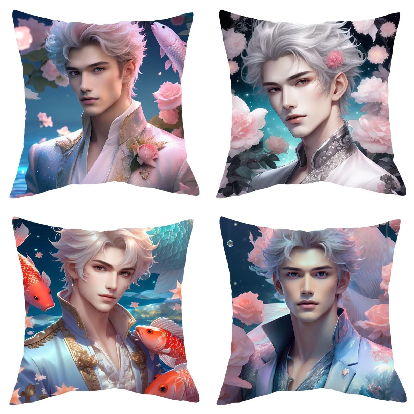 Housses de coussin 50x50cm le prince des fleurs lot de 4 taie oreiller douce deco jardin salon