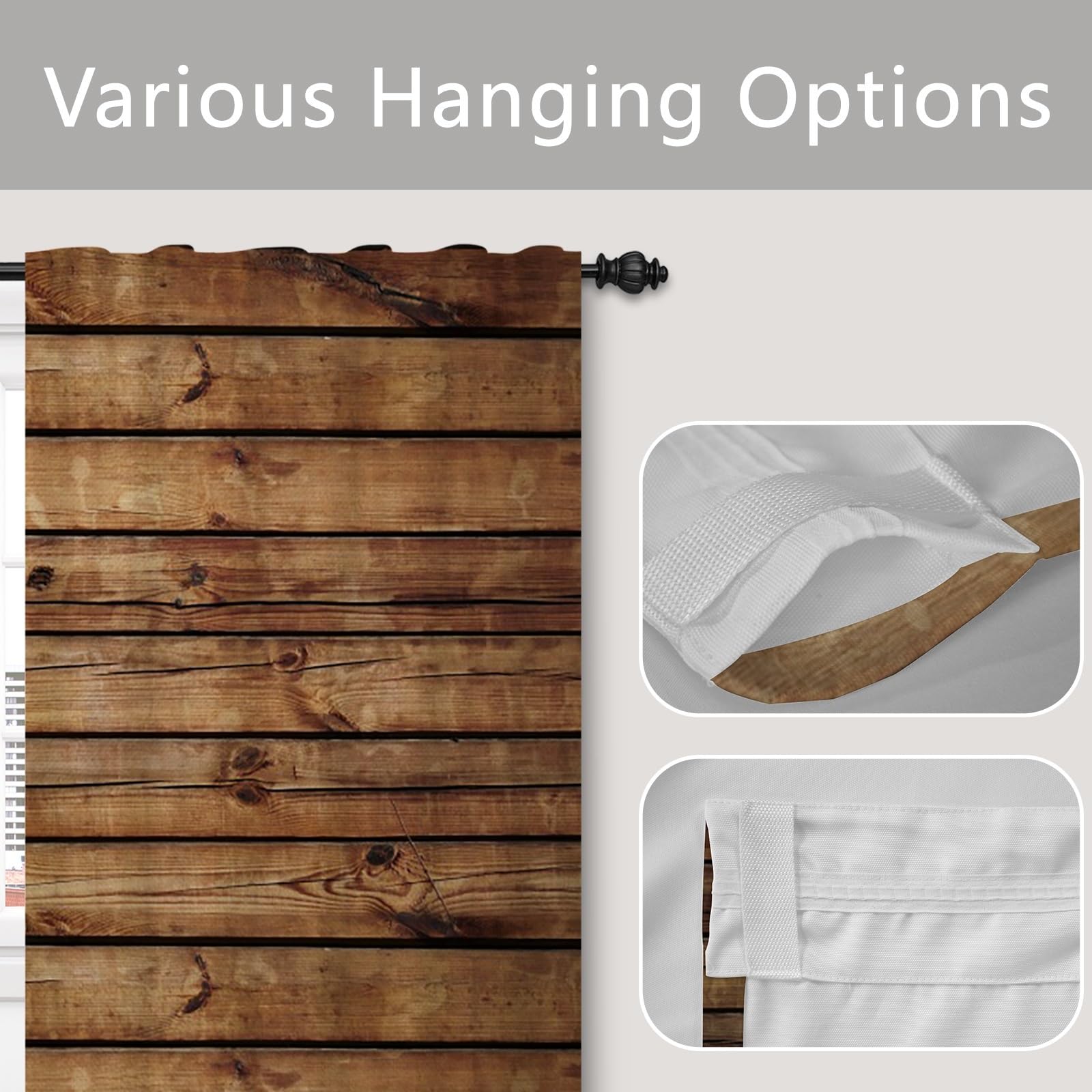 Cortina rústica de Madera para Ventana Tablones de Madera Cortinas Marrón Decoración de Estilo Rural Sala de Estar Temática campestre Vaquero Cortina divisoria Interior 117x138cm, 2 Paneles