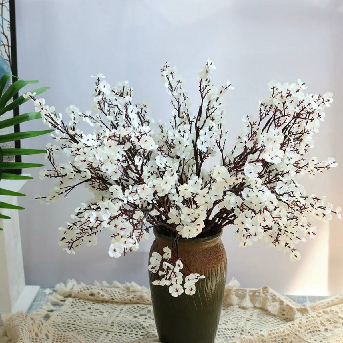 AYHTUD White Artificial Flowers Cherry Blossoms Gypsophila Fake Plants Wedding Bouquet Vases for Home Decor Faux Christmas Branch