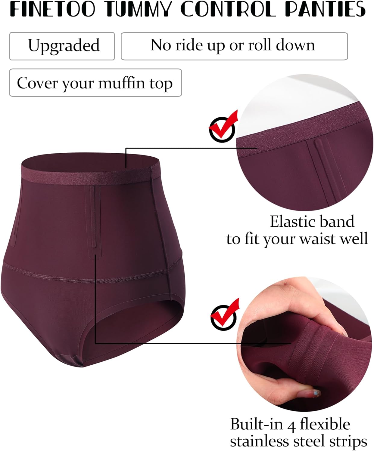 FINETOO Tummy Control Underwear Shapewear for Women Seamless High Waisted Panties Moderate Control Briefs S-3XL - Image 3