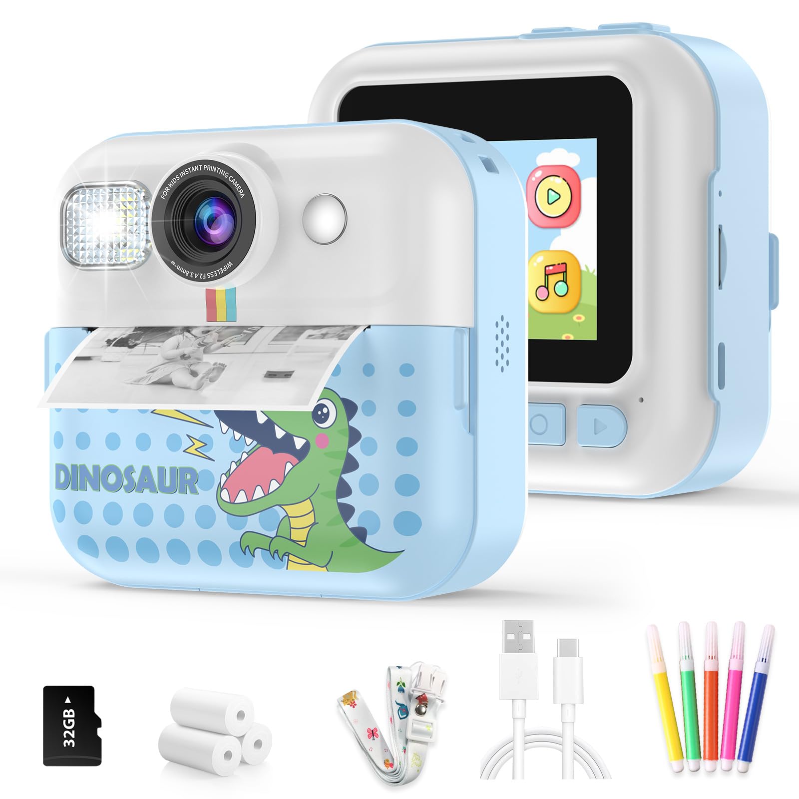 View 1 of (missing films)BOFIDAR Instant Print Camera for Kids, Dinosaur Blue
