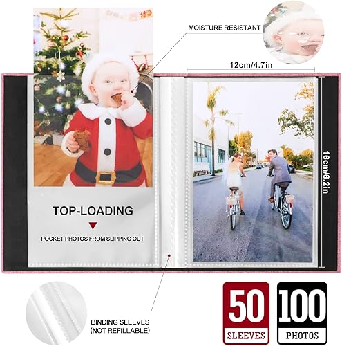 Miniatura 5 de Ywlake Álbum de Fotos 4x6 100 Bolsillos 2 Paquetes, Conjuntos de Mini Álbumes de Fotos de Lino de Pequeña Capacidad, Cada Paquete Contiene 100