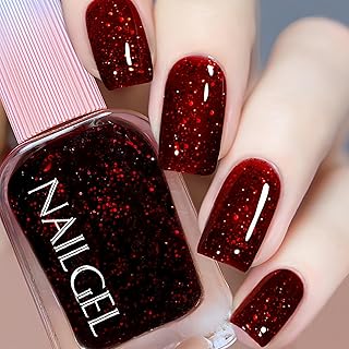 Red Glitter Nail Polish, 12ML Sparkly Burgundy Wine Red with Fine Glitter, Quick Dry Air Dry, Shiny Finish for Women Girls, No UV Needed