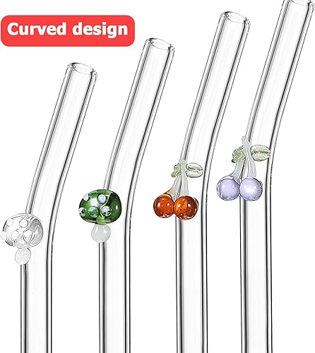 Miniatura 3 de Pajitas de leche, 6 popotes reutilizables con diseño de vidrio doblados con pajitas de limpieza coloridas para beber jugos de batidos, cócteles,