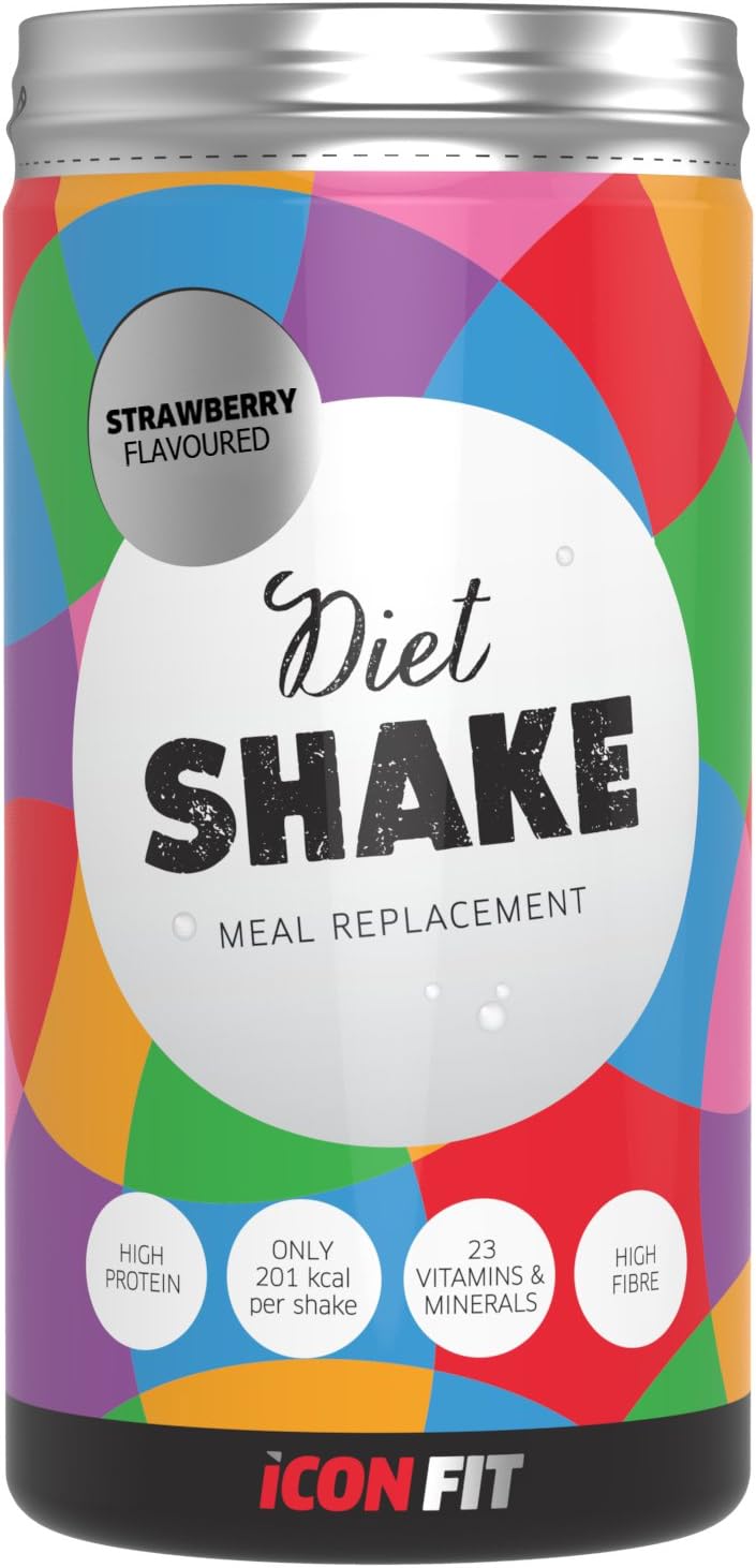 ICONFIT Diet Shake, Healthy Meal Replacement Shake, Only 200Kcal per Shake, 23 Vitamins And Minerals, Comes In Several Flavors Including Chocolate, Strawberry & Vanilla, 13 Shake Tub 715g (Strawberry)