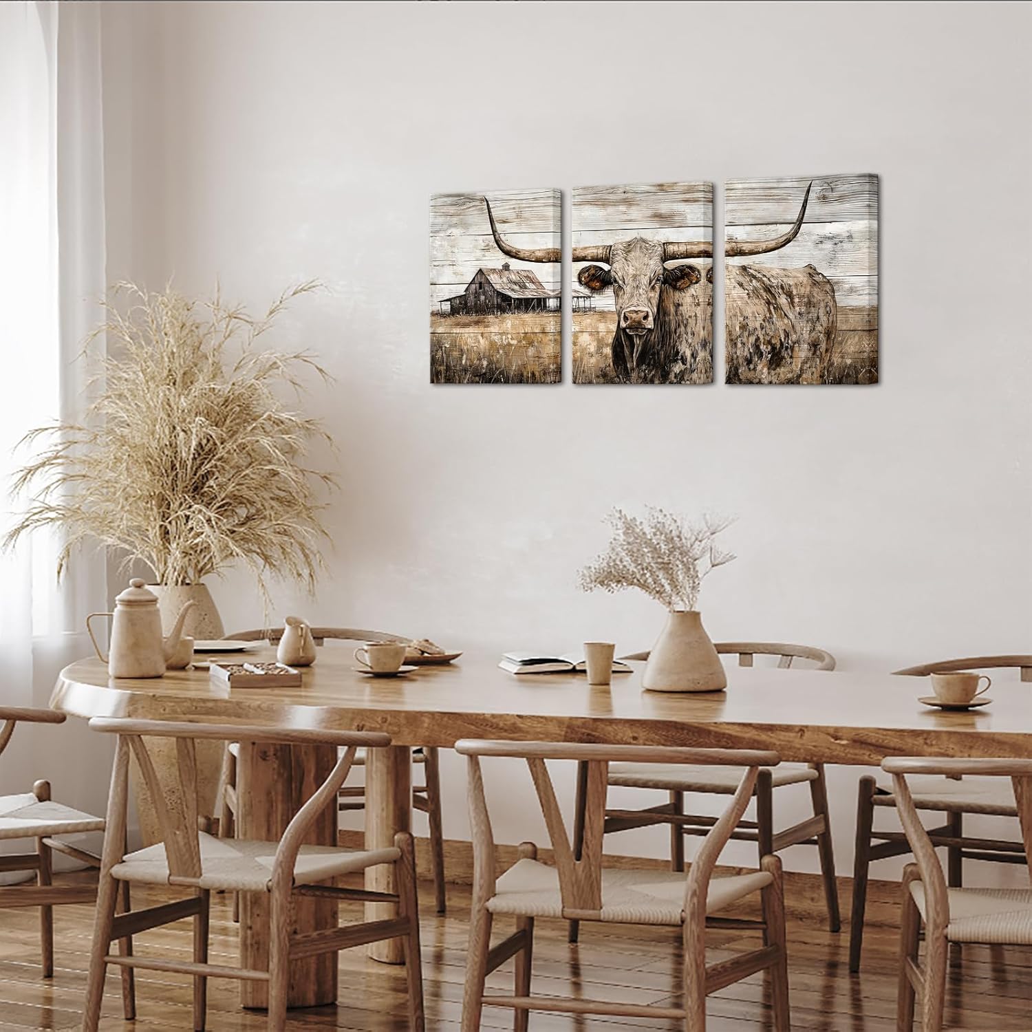 Artmyharbor Longhorn Picture Western Wall Art Highland Cow Canvas Farmhouse Decor