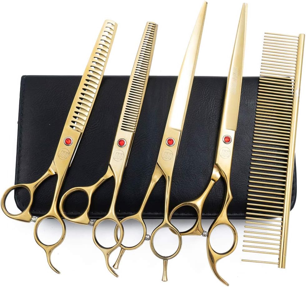 Professional Dog Scissors Set, 7"/8" Chunker Scissors for Dogs, Curved Dog Scissors, Thinning Scissors for Dogs with Grooming Comb