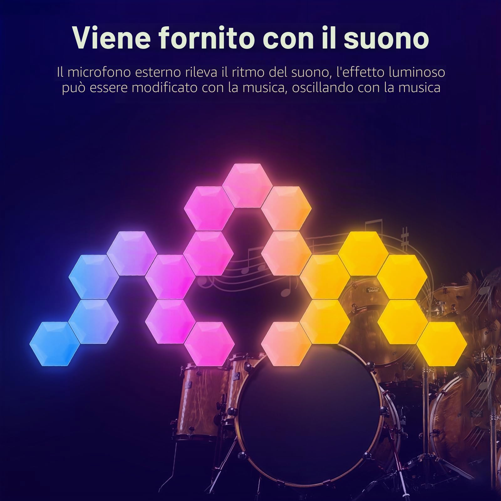 Pannello LED Hexagon Gaming 10 PCS, Lampada da Parete LED Smart con RGB-IC, Sincronizzazione Musicale, Controllo tramite App, Illuminazione da Parete per Camera e Setup da Gaming