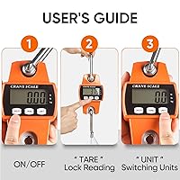 Vista 29 de RoMech Báscula digital para colgar de 1100 libras con funda de aluminio fundido, mini balanza de mano de 1,102.3 lbs con ganchos para caza en granja