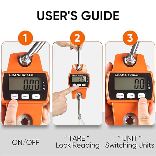 Miniatura 29 de RoMech Báscula digital para colgar de 1100 libras con funda de aluminio fundido, mini balanza de mano de 1,102.3 lbs con ganchos para caza en granja