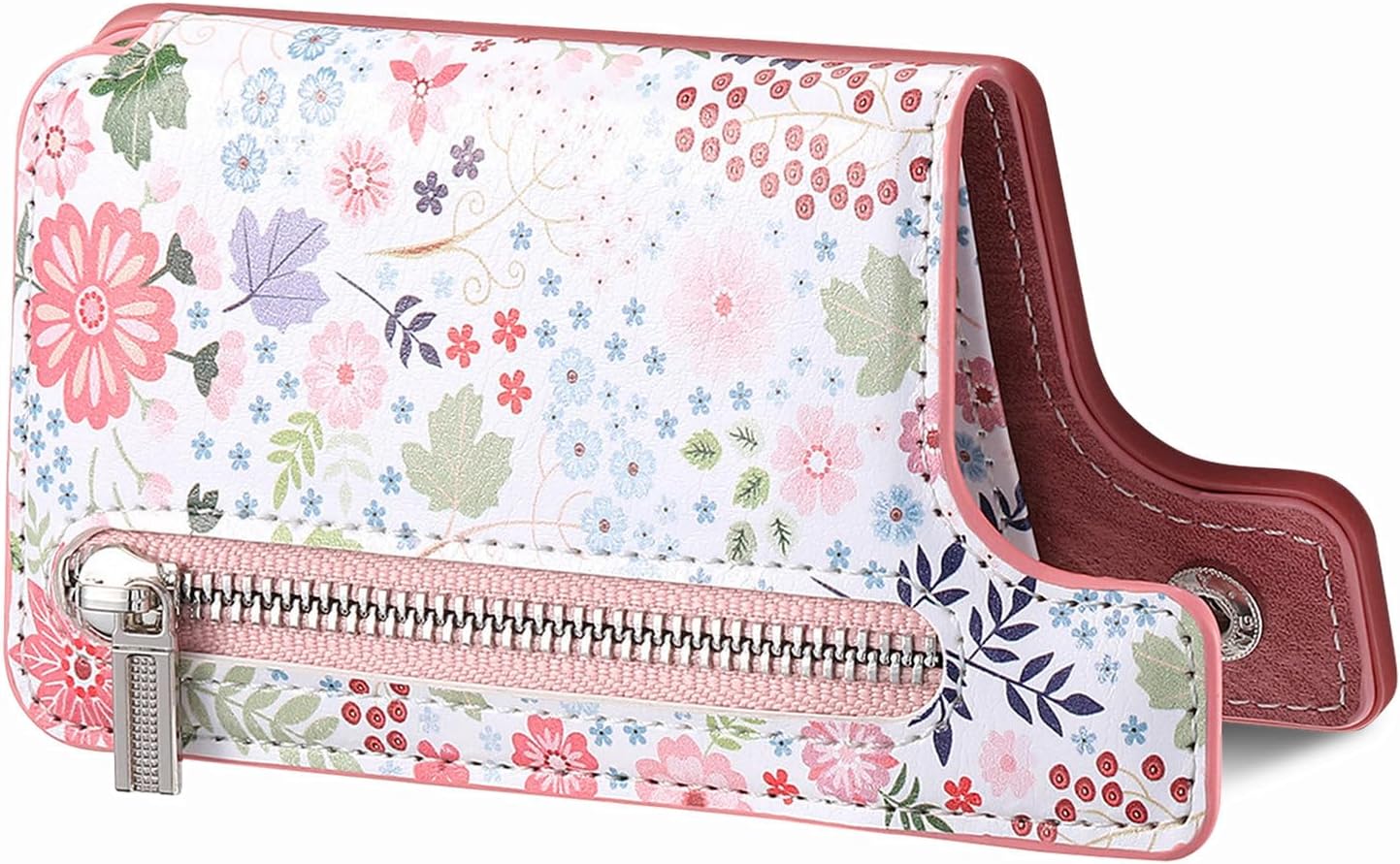 Stick on Wallet for Phone Case, Credit Adhesive Card Holder for Back of Phone Cases Flip Leather Zipper Flower Wallet Sleeve Compatible with iPhone, Samsung Galaxy Most Smartphones Pink - Image 4