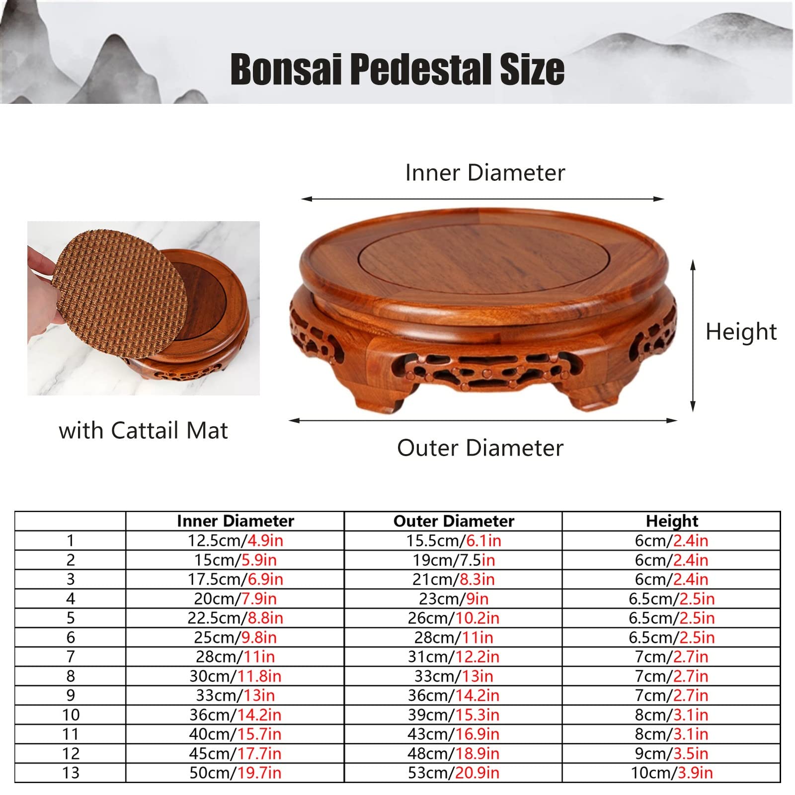 Drewniany stojak, retro drewniane okrągłe konstrukcje wystawowe, ozdobny stojak na tacę do herbaty, dekoracyjny cokół bonsai do praktycznego kompaktowego wazonu, w tym mata na pałkę