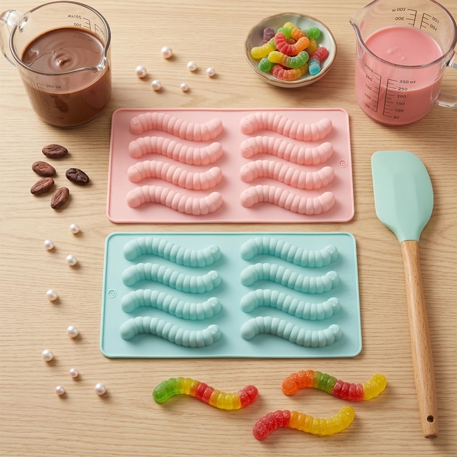 8 Cavity Worm Silicone Candy Molds Set Of 2