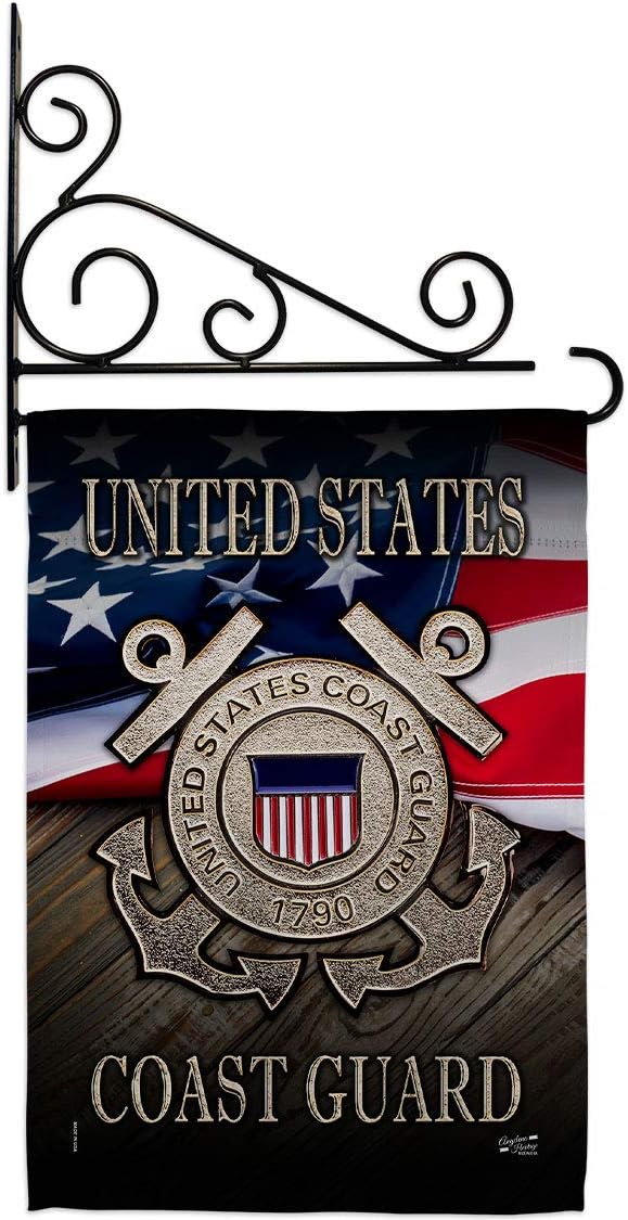US Coast Guard Garden Flag Set Wall Holder Armed Forces USCG Semper Paratus United State American Military Veteran Retire Official Small Gift Yard House Banner Double-Sided Made In USA 13 X 18.5