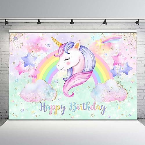 Miniatura 9 de Avezano Telón de fondo de cumpleaños de unicornio pastel arco iris nube purpurina estrellas unicornio decoraciones de cumpleaños de unicornio para