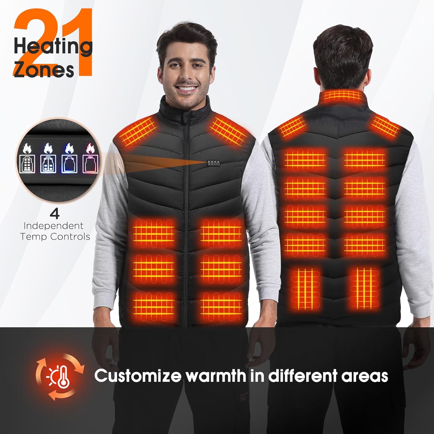 Heated Vest, Heated Vest for Men with 20000mAh Battery Pack, 21 Heating Zones Heated Jacket for Women - Image 2