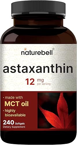 NatureBell Maximum Strength Astaxanthin 12mg, 240 Softgels - 4 Month Supply - Natural Antioxidant from Haematococcus Pluvialis Microalgae | Non-GMO,