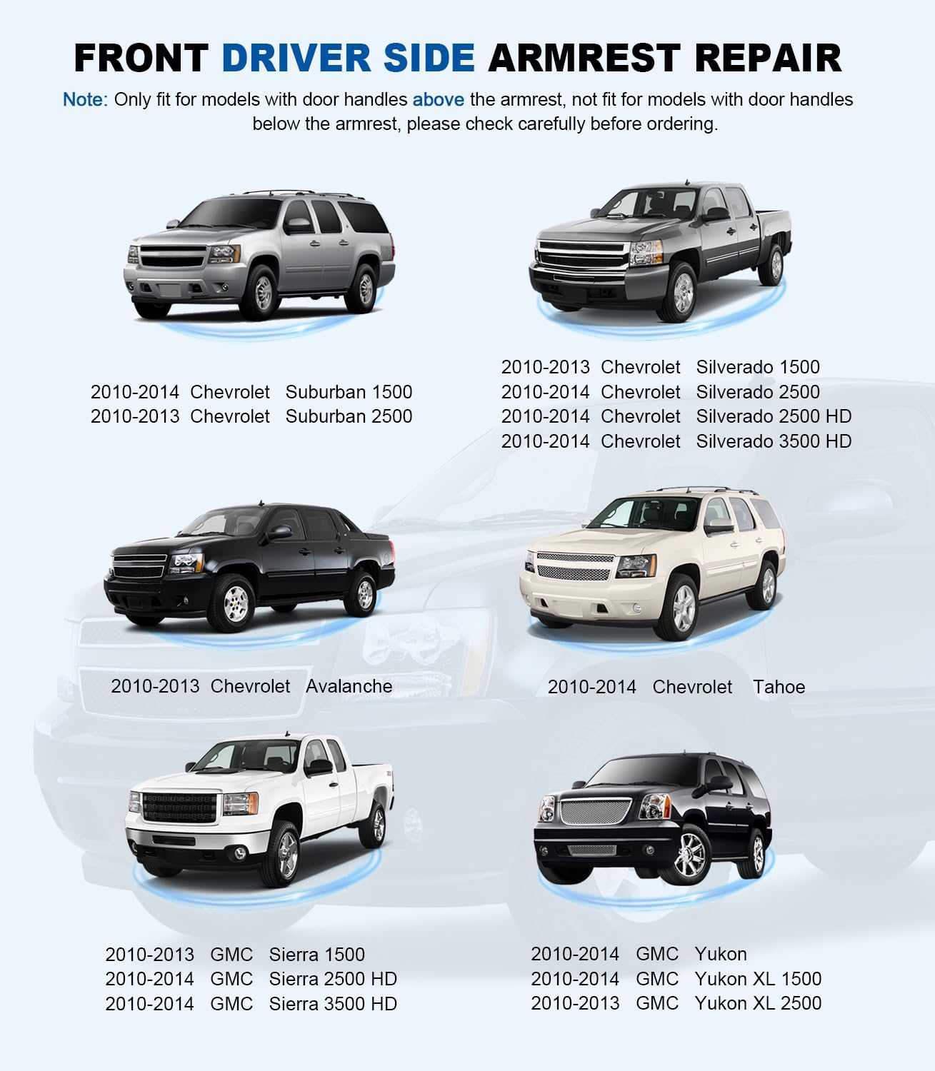 USTAR 80994 Left Right Door Armrest Compatible with Chevy Silverado Suburban Tahoe Avalanche GMC Sierra Yukon 2010-2014 Front Driver & Passenger Side Replace 84127280 Black