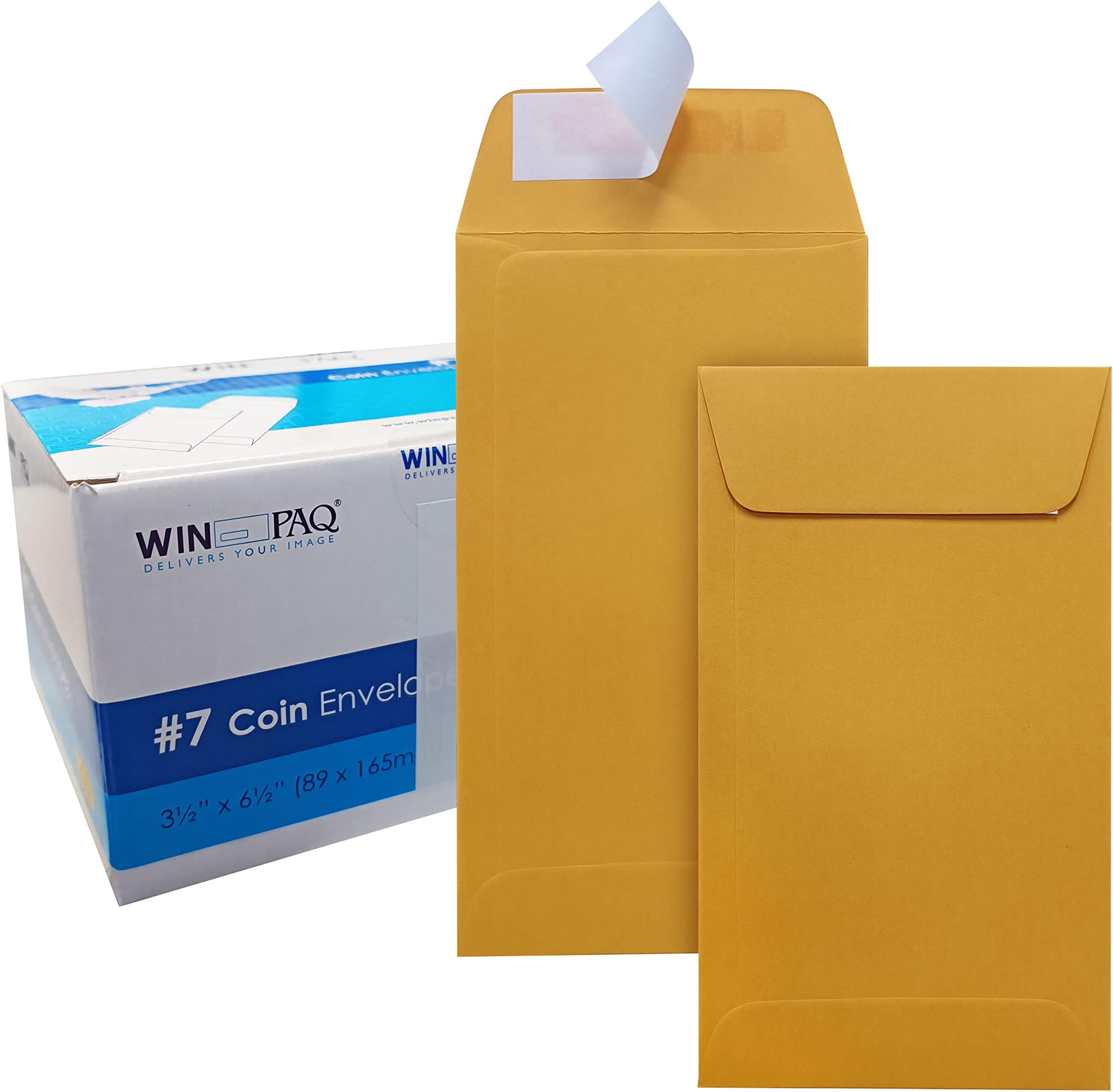 WINPAQ 7 Coin Envelopes (3 1/2 x 6 1/2) Peel & Seal, 27lb Brown Kraft Coin Envelopes perfect