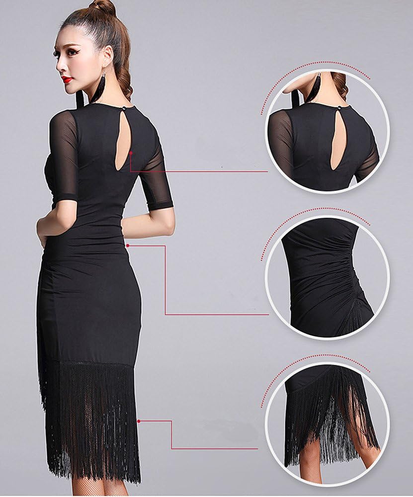 Women Latin Modern Ballroom Carmen Fringe Tango Dance Dress