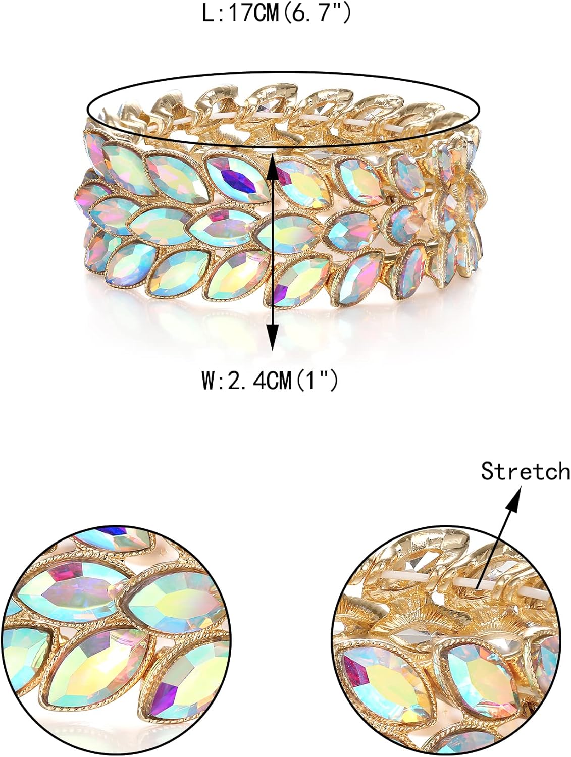 EVER FAITH Rhinestone Art Deco Wrist Jewelry for Prom 3 Marquise Crystal Leaf Elastic Stretch Bracelet - Image 4