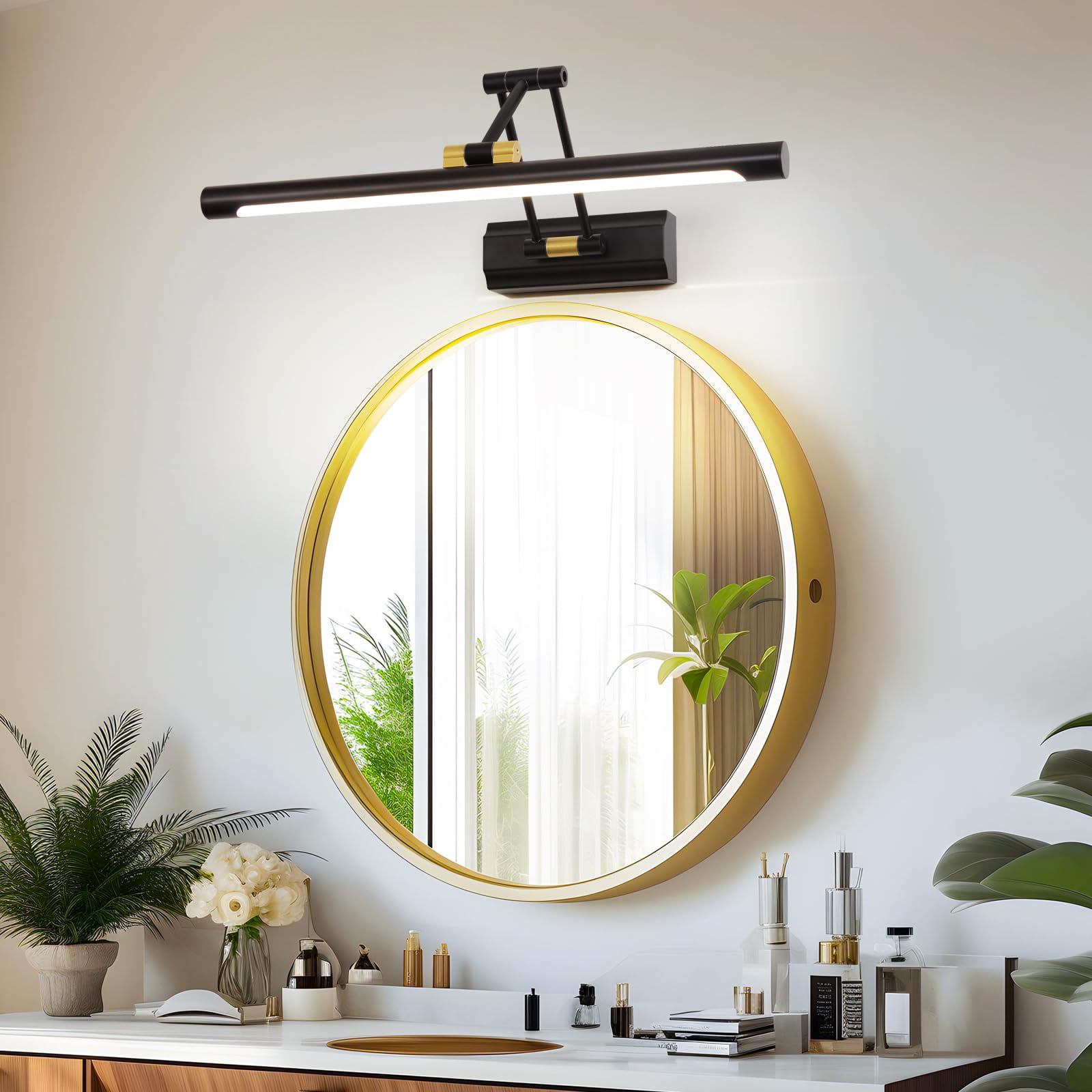 8W Lampa ścienna LED na lustro łazienkowe, 43cm nowoczesne oświetlenie obrazu, oświetlenie łazienkowe, 4000K oświetlenie wewnętrzne garderoba obraz olejny make-up 270° obracana