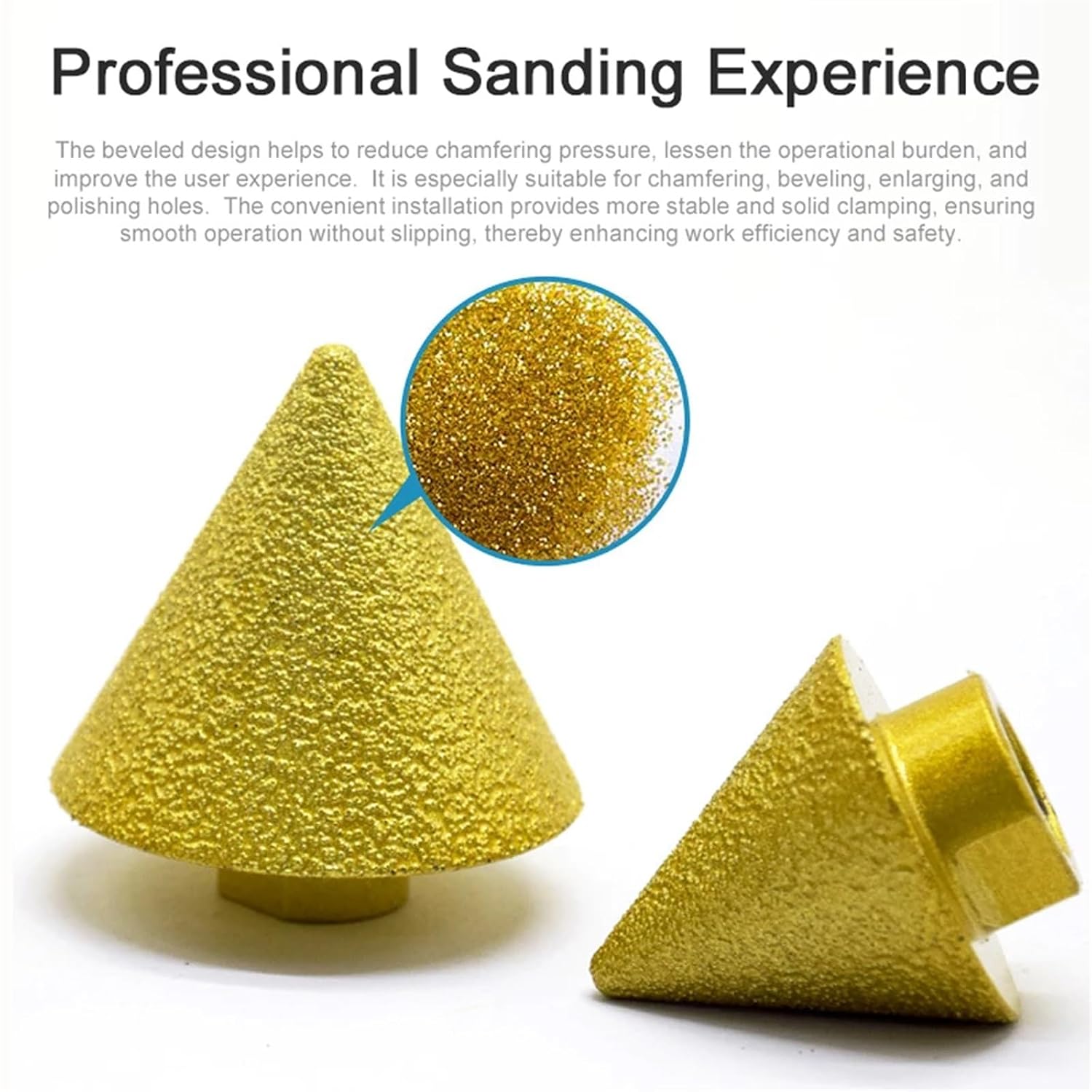 Diamond Grit Chamfer Brazed Chamfering Tool Round-Bevel Milling Bit Tile Marble Granite Hole Drilling Enlarging Beveling Stone 1Pcs(38mm M14 Chamfer bit)
