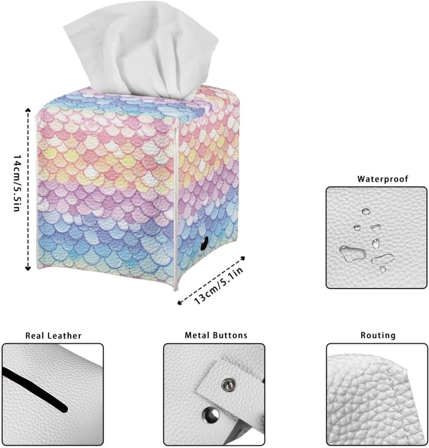 Mermaid Scale Tissue Box Cover Lightweight Facial Paper Organizer Bag Modern Napkin Holder for Bedroom Dresser Night Stand Office Desk image 5