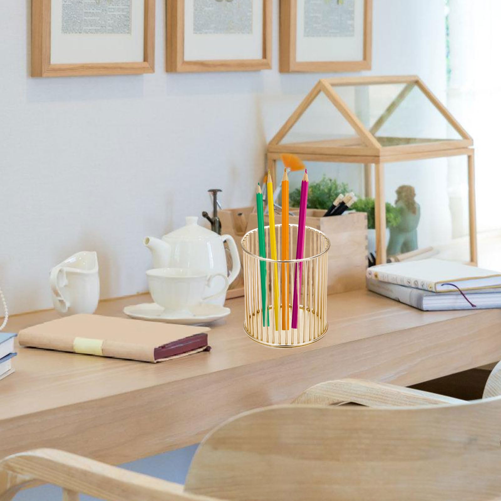 2 Pz Portapenne, Portamatite da Scrivania In Metallo, Cerchio Vuoto Porta Pennelli Make Up, Organizer Cancelleria Scrivania, Portapenne Oro, per Casa, Scuola, Ufficio