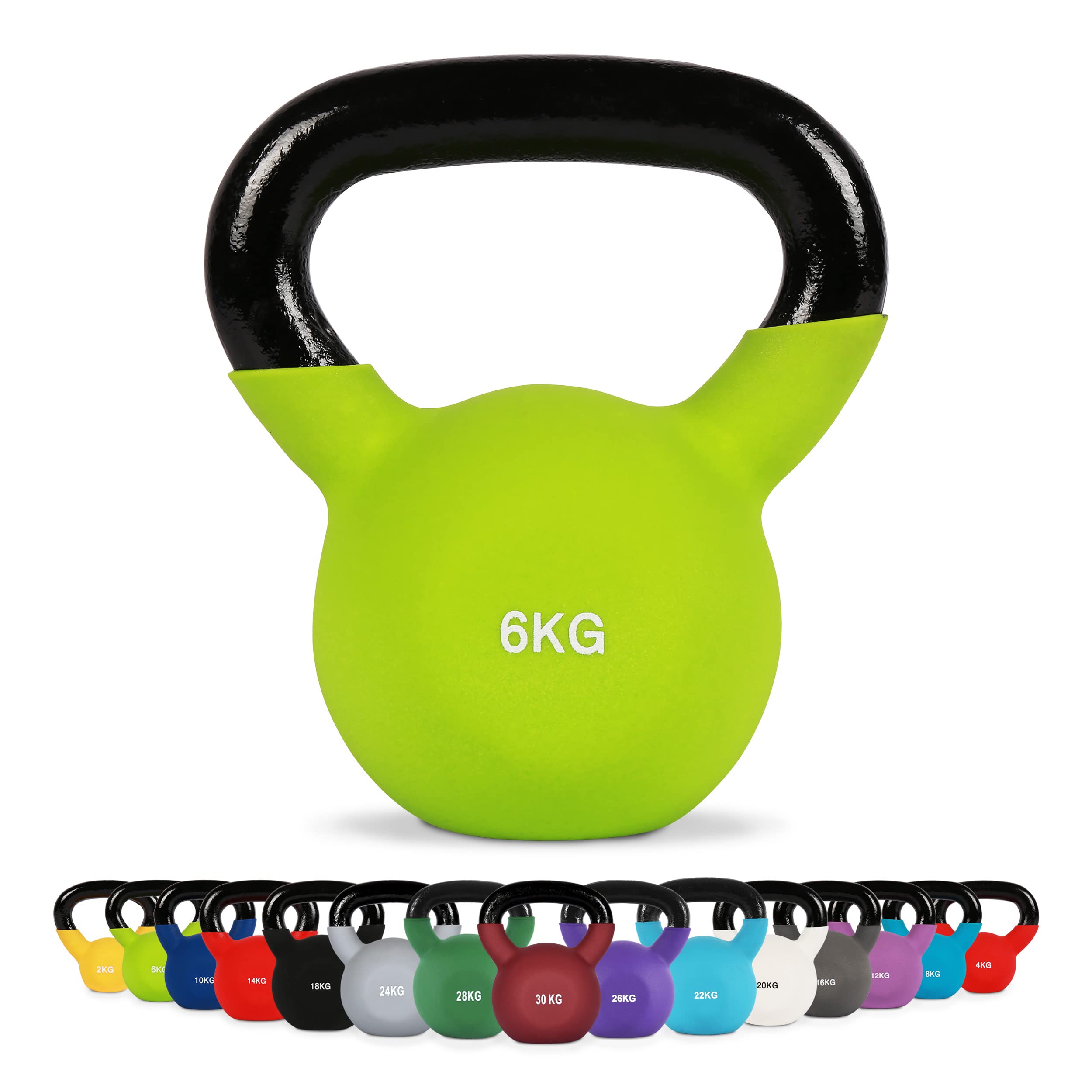MSPORTS profesjonalne, neoprenowe hantle kettlebell, 2-30 kg, w zestawie Plakat z ćwiczeniami, hantle kettlebell 6 Kg - Grün