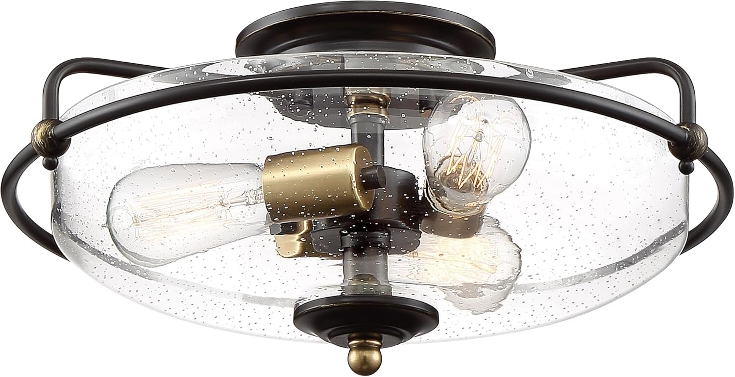 Quoizel GFC1617PN Transitional Three Light Flush Mount from Griffin Collection in Bronze/Dark Finish, 16.75 inches