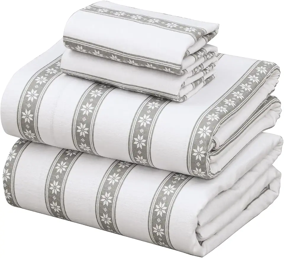 ZOYER Jogo de cama casal de flanela – Roupa de cama de flanela de algodão macio e confortável, elástico até 40,6 cm, lençóis de casal escovados duplos, 4 peças, marcas polares