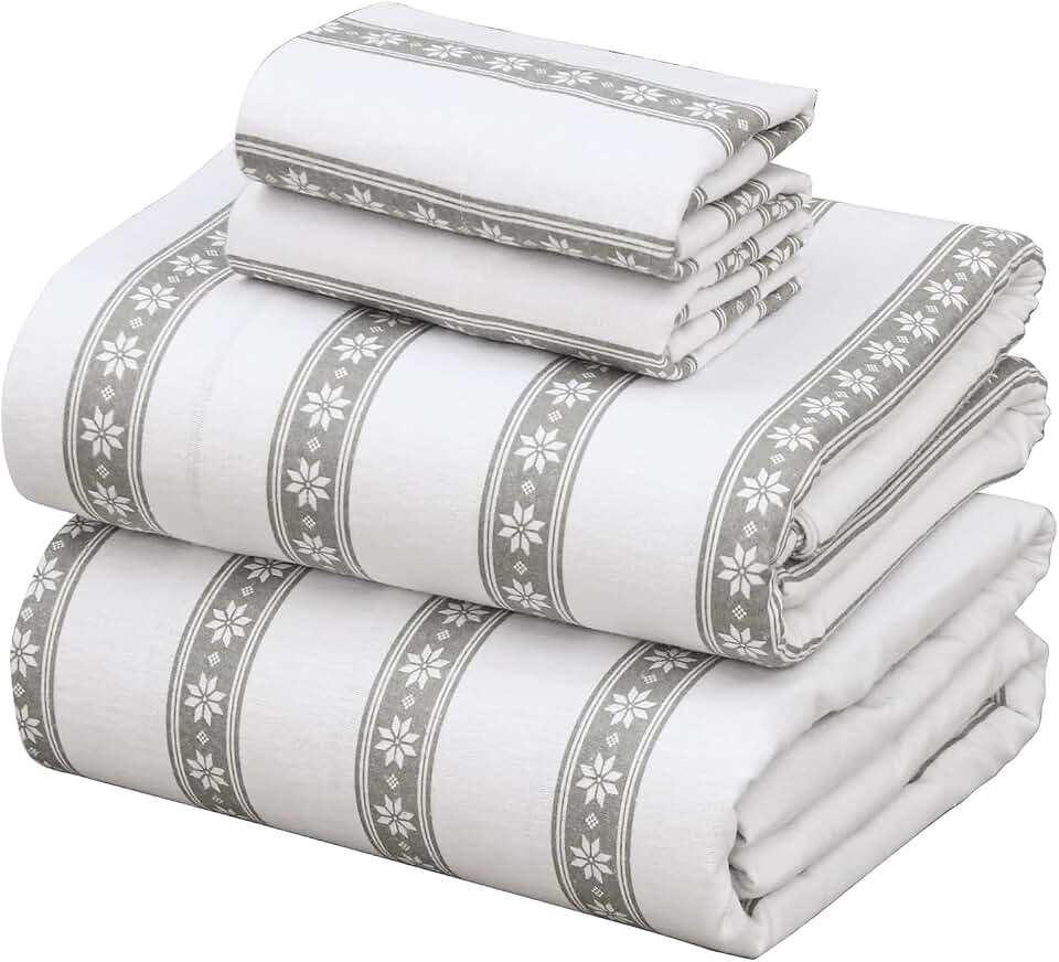 ZOYER Jogo de cama casal de flanela – Roupa de cama de flanela de algodão macio e confortável, elástico até 40,6 cm, lençóis de casal escovados duplos, 4 peças, marcas polares