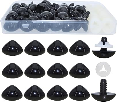 1BOX30PCS 22 x 26.5mm Large Black Plastic Triangle Shape Safety Nose with Sturdy and Precise Plastic Washers for Plush Animal Making Craft