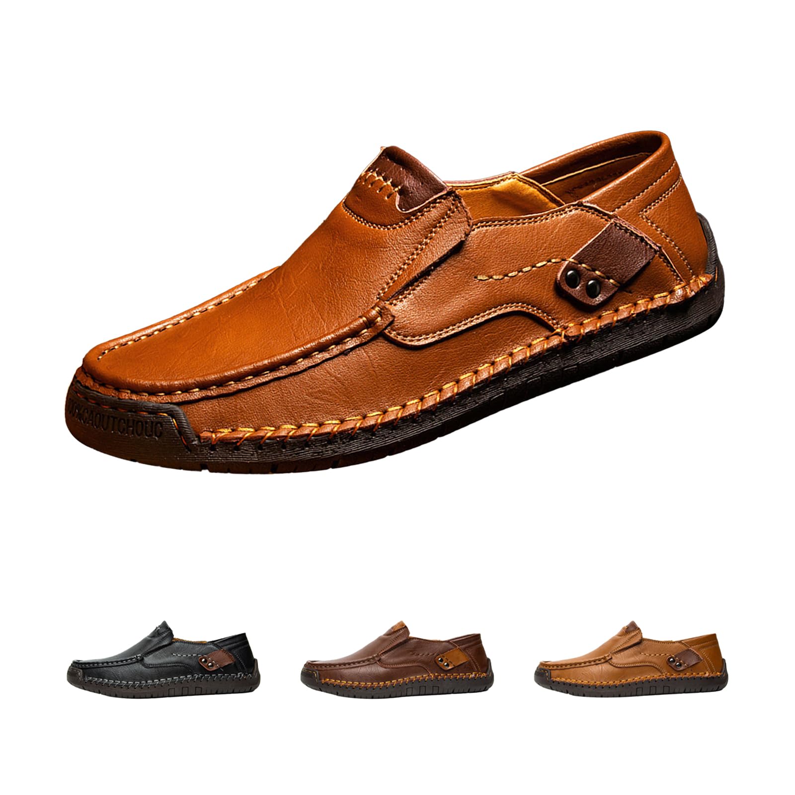 Men's Leather Driving Walking Shoes,Vintage Lightweight Comfort Slip-On Flat Moccasin Dress Oxford Casual Boat Loafers