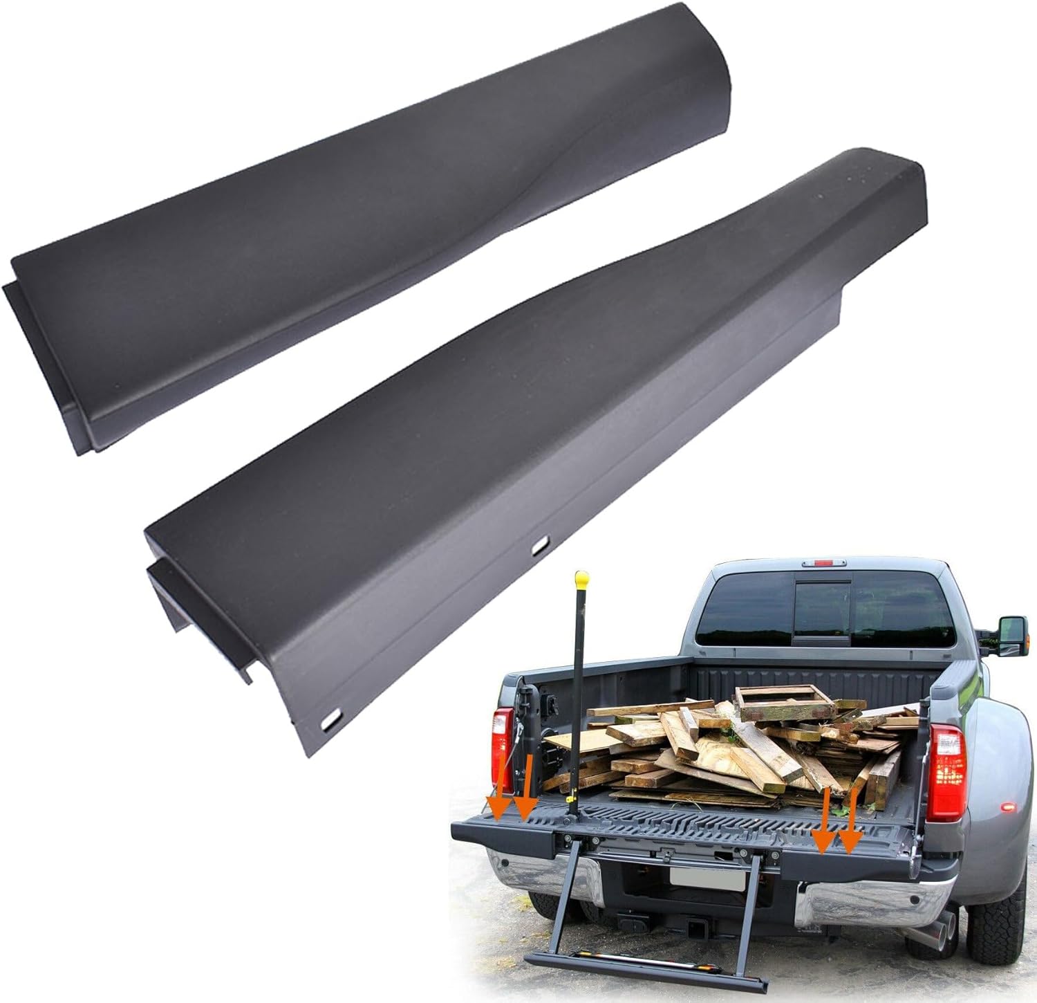 munirater Black Rear Flex Step Tailgate Molding Trim Cap Replacement for 2010-2016 F250 F350 8C3Z9941018AA 8C3Z9941019AA