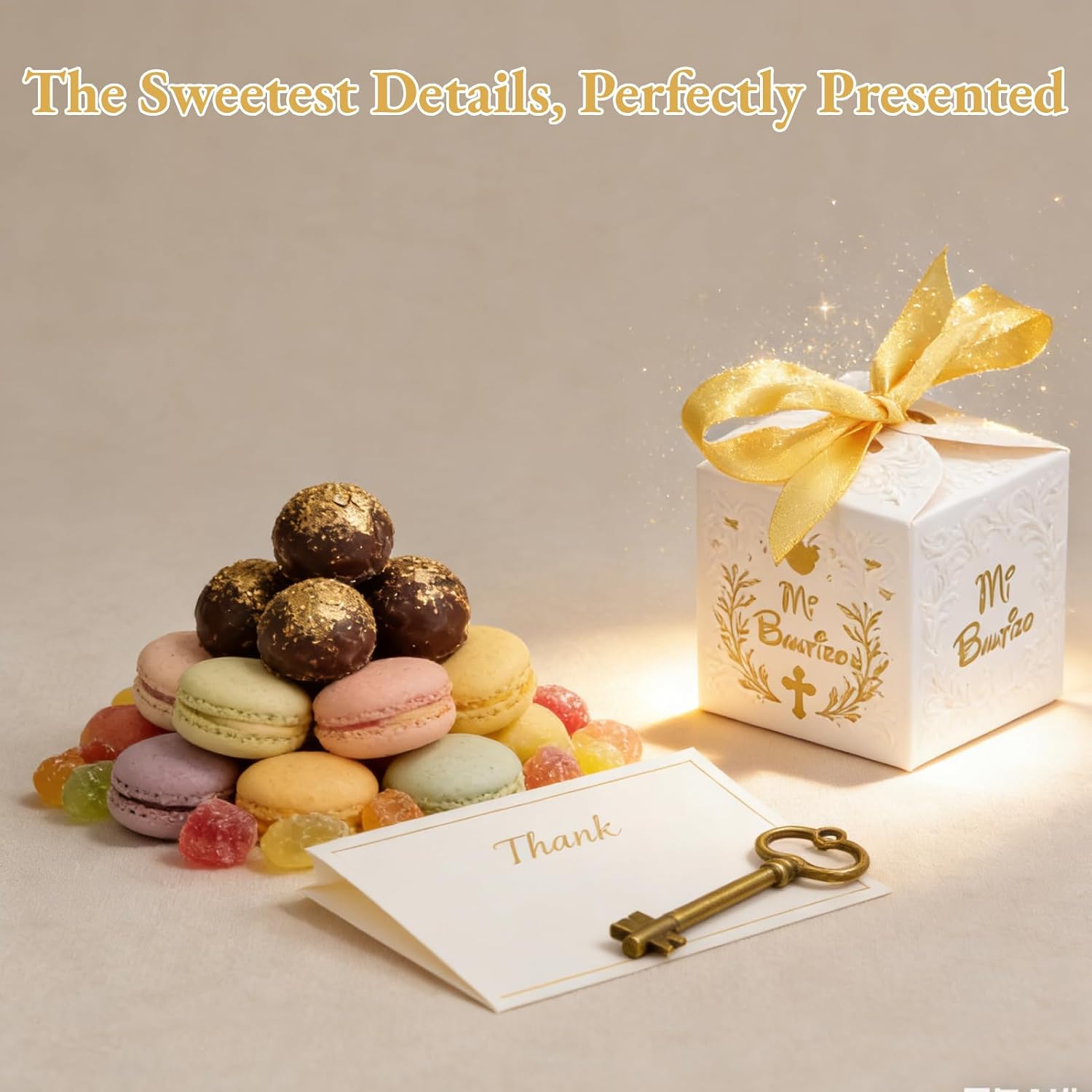 AUNMAS 50pcs Wedding Party Favor Candy Boxes, Paper Material Pattern Gift Box with Gold Ribbon Wedding Gift Boxes for Anniverary Birthday Party, White - Image 6